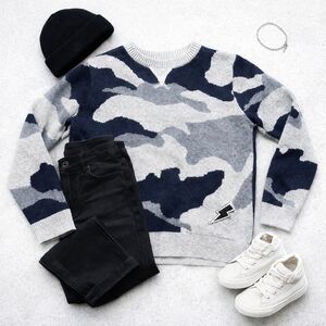 Lola + The Boys Camo Knit Sweater Lightning Bolt | Size 8 | Streetwear Cool
